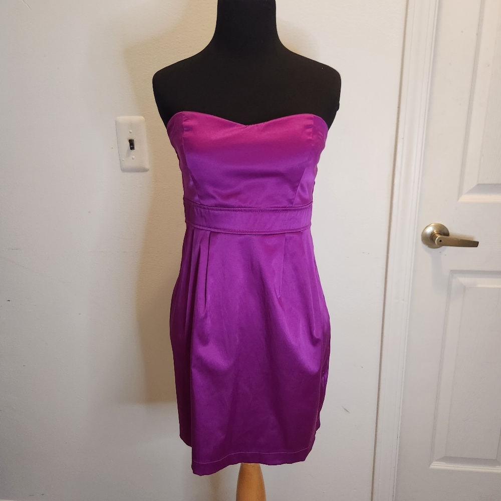 Forever 21 Medium Purple Fuschia Silk Bodycon Strapless Mini Dress
